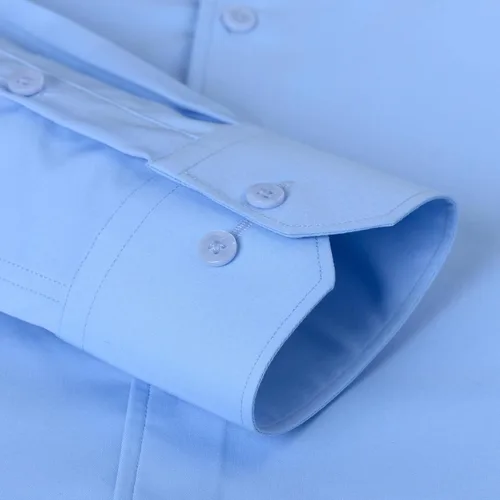 Vista 5 de Gollnwe Camisa de vestir elástica de bambú para hombre, manga larga, color sólido con puño convertible