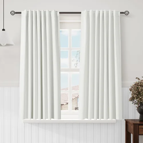 Vista 70 de Nanspring Cortinas de lino 100% opacas para dormitorio, 96 pulgadas de largo, con pestaña trasera, bolsillo para barra, aislamiento térmico, cortina