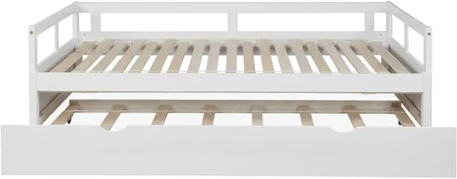 Vista 4 de SOFTSEA Sofá cama individual de madera con almacenamiento, sofá cama individual a King de madera maciza con nido, no necesita somier (blanco)