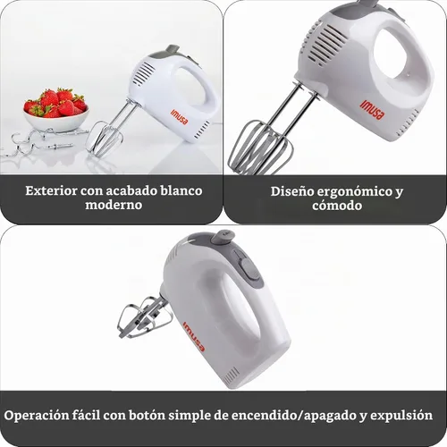 Vista 2 de IMUSA Batidora de mano USA con estuche de 5 velocidades, color blanco, pequeño