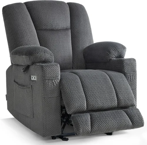 Vista 12 de MCombo Zero Gravity Silla Reclinable Eléctrica con Masaje de Calor y Vibración, Silla Reclinable con Puertos USB y Tipo C, Portavasos para Sala