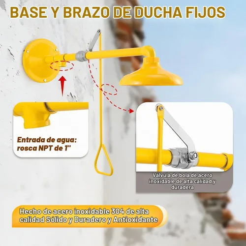 Vista 5 de CGOLDENWALL Estación de ducha de seguridad de emergencia Cabezal de ducha de montaje horizontal, rosca NPT de 1 pulgada, acero inoxidable