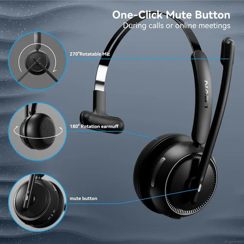Vista 6 de LEVN Auriculares inalámbricos 5.2, auriculares inalámbricos con micrófono para trabajar con (cancelación de ruido), auriculares Bluetooth