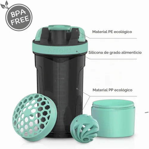 Vista 3 de Artoid Mode Botella Batidora de Proteínas de 24 Onzas, Tecnología de Mezcla Dual, Sin BPA, Verde Aqua/Negro Verde aguamarina/negro