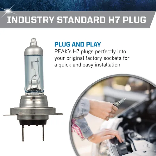 Vista 4 de PEAK Power Vision - Faros delanteros H7 de 55 W de alto rendimiento para automóviles plateados (paquete de 2)