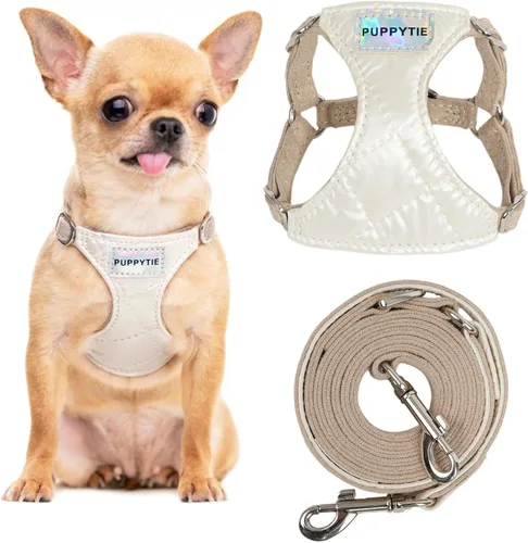 Vista 8 de Puppytie XXS - Arnés y correa para cachorro, rosa brillante, XXS (2.2–6 libras) Puppy Harness for Small Dogs, Designer Extra Small Dog Harness