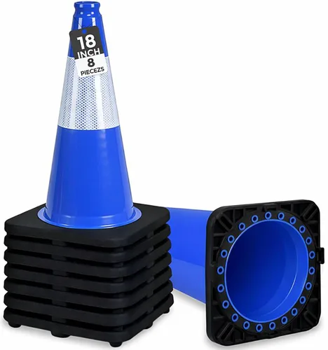 Vista 25 de BESEA Paquete de 4 conos de tráfico azules de 12 pulgadas con collar reflectante de 4 pulgadas, conos de seguridad de PVC resistentes con base