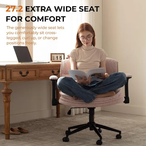 Vista 3 de Dowinx Silla cruzada con brazos y ruedas abatibles ajustables, cómodo sillón ergonómico de escritorio de oficina con cojines de 3 capas, silla