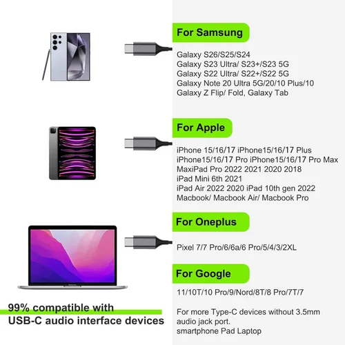 Vista 7 de Auriculares USB C para Samsung S24 S23 FE S22 S21 S20 A53 A54 Auriculares intrauditivos de metal tipo C con micrófono Control de volumen Bass Stereo