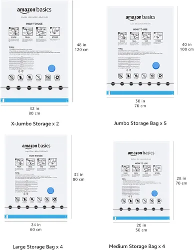 Vista 5 de Amazon Basics Bolsas de almacenamiento de compresión al vacío que ahorran espacio con bomba de mano para embalaje de ropa, paquete de 15, varios