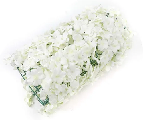 Vista 6 de Paquete de 10 paneles de pared de flores blancas de 24 x 16 pulgadas, flores artificiales blancas, decoración de pared de tela de seda