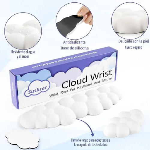 Vista 5 de Cloud Reposamuñecas para Teclado, Juego de Almohadilla para Muñeca de Teclado Cloud con Espuma Viscoelástica de Cuero PU, Lindo Reposabrazos