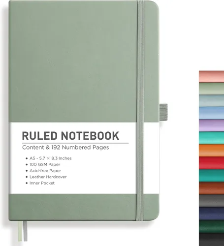 Vista 41 de RETTACY Cuaderno de diario con puntos y viñetas, 192 páginas, tamaño mediano A5 (5.7" x 8.3"), tapa dura de cuero, papel grueso de 100 gsm