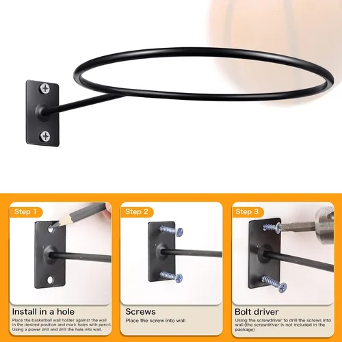 Vista 5 de Threan Soporte de pared universal para pelotas de baloncesto, exhibidor de almacenamiento de metal, color negro, para baloncesto, fútbol, espacio