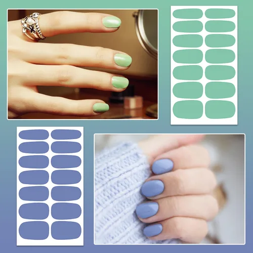 Vista 4 de 224 piezas de 16 hojas de tiras de esmalte de uñas de color sólido, calcomanías adhesivas de uñas completas para mujeres, tiras de uñas de gel