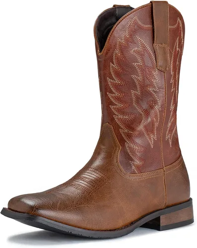 Vista 10 de IUV Botas de Vaquero para Hombre de Pie Ancho Punta Cuadrada Botas Occidentales con Bordado Clásico Duraderas Sin Cordones Negro