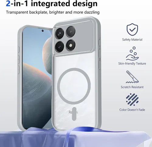 Vista 328 de Funda magnética transparente compatible con Xiaomi 17T, color negro 2 en 1 PC + TPU cubierta de teléfono a prueba de golpes, carcasa protectora