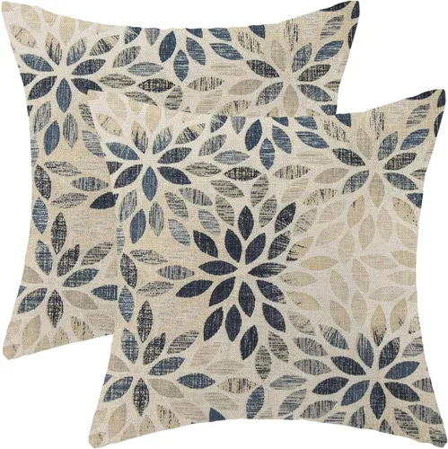 Vista 27 de AEIOAE Fundas de Almohada Costeras de 16 x 16 Pulgadas Juego de 2, Fundas Decorativas de Lino con Estampado de Peces Azules de Playa Oceánica