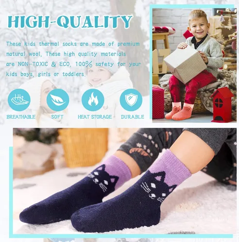 Vista 5 de Eocom - Medias de invierno cálidos de lana para niños y niñas, 6 pares
