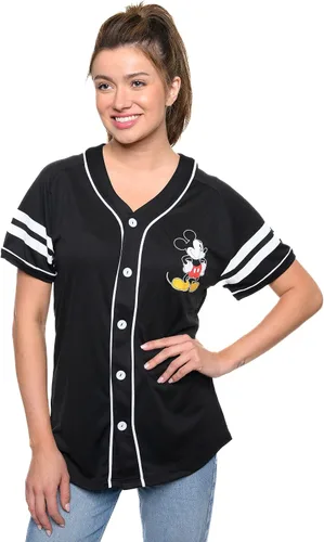 Vista 4 de Disney Mickey Mouse Stitch Jack Skellington - Camiseta para mujer, con botones frontales, talla grande