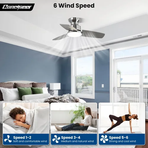 Vista 5 de Conciseer - Ventiladores de techo de 30 pulgadas con luces y control remoto, para dormitorio, sala de estar, oficina, montaje empotrado, 3CCT