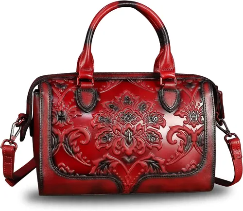 Vista 2 de Bolso de mano de cuero genuino con asa superior para mujer, hecho a mano, vintage, retro, de piel de vaca, bolso cruzado Genuine Leather, Top