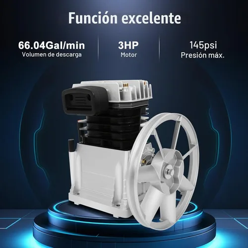 Vista 5 de Cabezal de bomba de compresor de aire, cabezal de compresor de aire de 3 HP con 2 cilindros, compresor de aire lubricado con aceite con polea