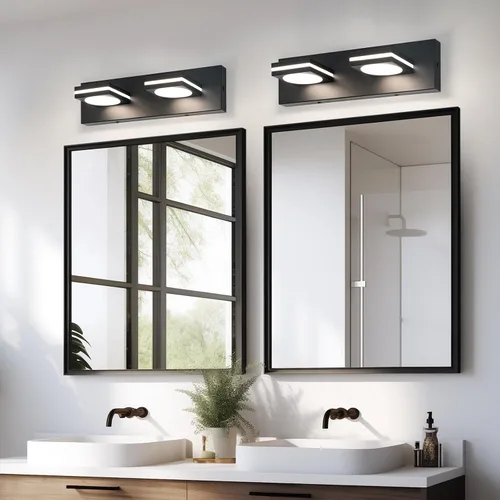 Vista 6 de OKELI Lámpara LED de tocador de baño de 2 luces, color negro mate, moderna lámpara de pared sobre espejo (3CCT, 3000K-6000K)
