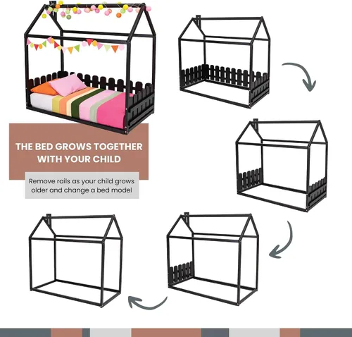 Vista 2 de Cama Montessori para niños pequeños con rieles, cama Montessori con rieles de protección, cama de piso Montessori, cama para niños pequeños, cama
