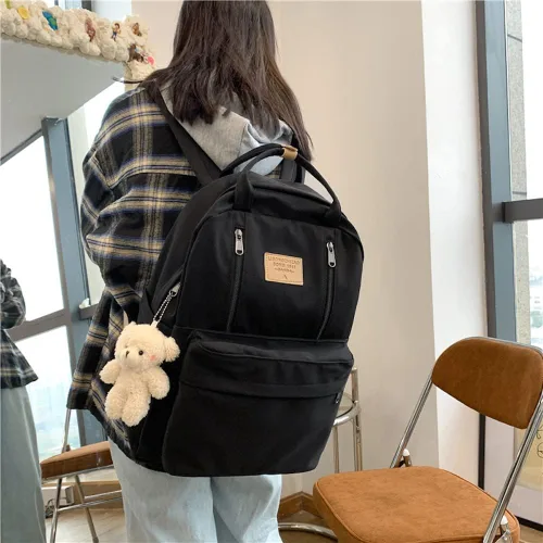 Vista 3 de AONUOWE Mochila preppy con peluches linda mochila para adolescentes y niñas, bolsas escolares ligeras de academia, bolsa escolar de estética sólida