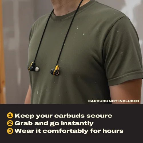 Vista 2 de DEWALT Cordón antipérdida para auriculares TWS y TWS ANC – Cable de seguridad duradero para un ajuste seguro y fácil acceso, correa de cuello