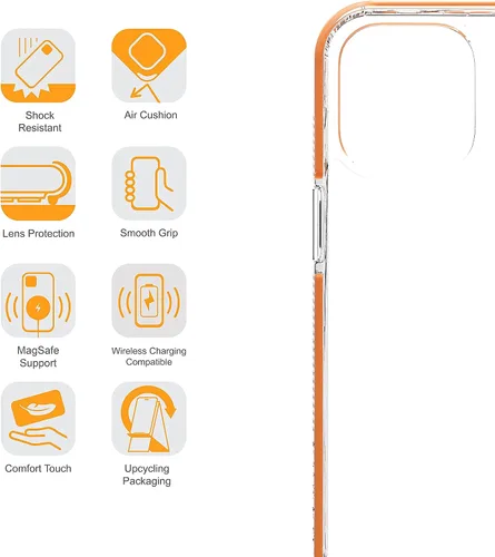Vista 5 de Armor Funda Signature para iPhone 12 Mini, transparente con cinta naranja