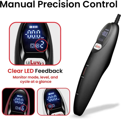 Vista 5 de LeLuv Magna LCD Controlador de bomba de vacío portátil inteligente USB recargable Modos programables o manuales - Silicona negra lisa