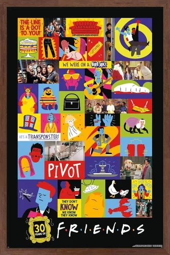 Vista 10 de Trends International Friends 30th - Póster de pared con cuadrícula, 22.4 pulgadas de largo x 14.7 pulgadas, versión enmarcada en madera de granero