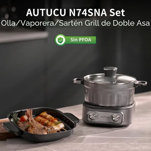 Vista 2 de N74SNA - Juego de vaporizador de parrilla eléctrica multicocción de 2.5 cuartos de galón, antiadherente, sin PFOA, para carne, sopa, arroz frito