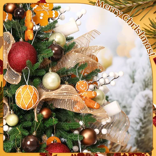 Vista 6 de 79 Piezas Adornos de Bolas de Decoraciones Navideñas de Pan de Jengibre Palillos de Árbol de Pan de Jengibre con Bolas de Navidad Decoración