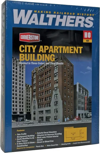 Vista 5 de Walthers Cornerstone City Apartment Background Building 933-3770 HO Scale Model Railroad - Kit de estructura