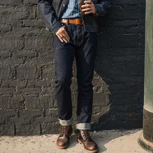 Vista 2 de Red Tornado 12oz Selvedge Denim Jeans Enjuagados Slim Straight Fit