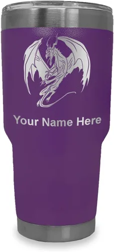 Vista 31 de LaserGram Vaso aislado al vacío de 20 onzas, dragón, grabado personalizado incluido (negro)