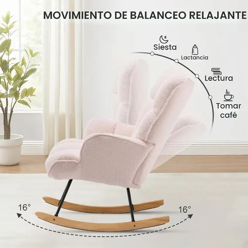 Vista 4 de Zedachica Mecedora de peluche rosa para guardería, tela de forro polar suave, ergonómica y ajustable, solo para uso en interiores Rosa bebé