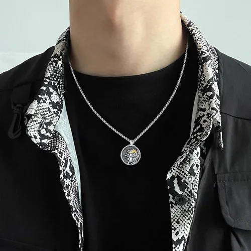 Vista 3 de XIXLES LionTiger Head Necklace 925 Sterling Silver Gold Plated Embossed Shiny 3D Animal Head Pendant, Charm TigerLion Medal Jewelry Gift for Men