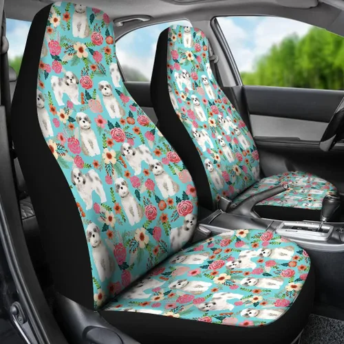 Vista 3 de Shih Tzu - Fundas de asiento de automóvil con estampado floral de perro, ajuste universal, fundas de asiento de automóvil con estampado floral