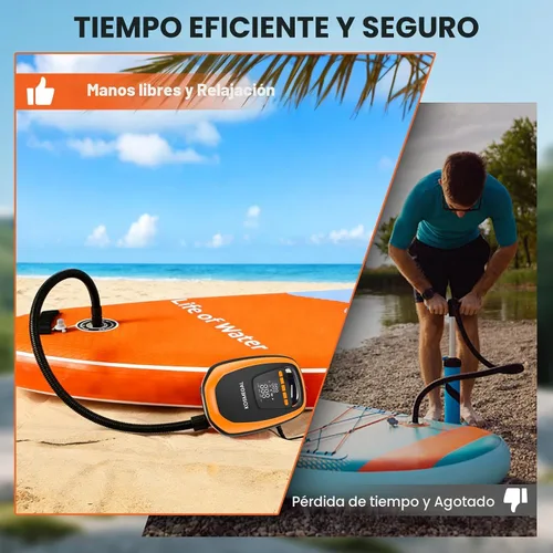 Vista 6 de Bomba eléctrica portátil para tabla de remo kosmegal, bomba SUP para tabla de remo, compresor de aire de 20 PSI con apagado automático, función
