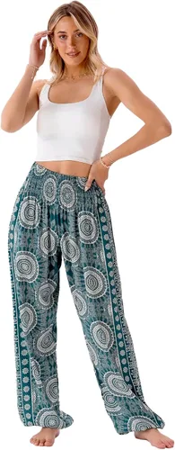 Vista 2 de Lotus and Luna Pantalones de harén para mujer, pantalones tailandeses para playa y descanso, cintura alta, pantalones bohemios, pantalones geniales