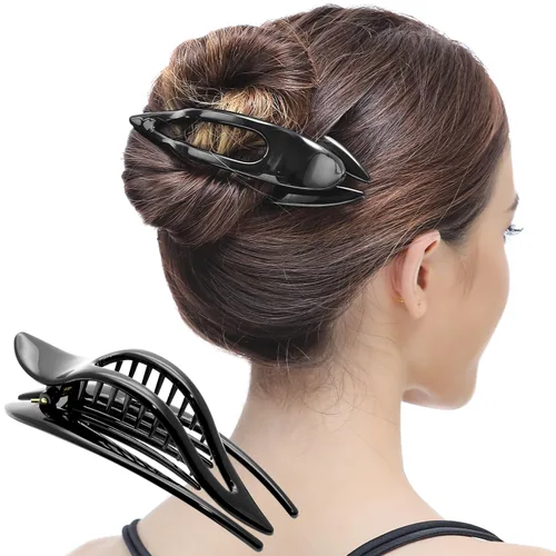 Vista 14 de RC ROCHE 6 piezas de pinzas planas para el cabello con gran garra para cabello grueso, diseño francés de pico de pato, para mujer, sin (Large) Negro