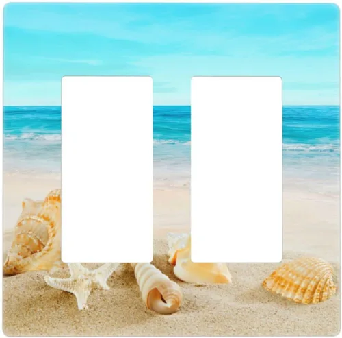 Vista 13 de Cubierta para interruptor de luz, diseño de conchas marinas en la playa, placas de pared de 2 bandas, 1 paquete