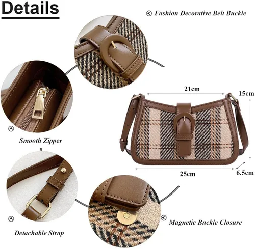 Vista 2 de RTGGSEL Women's Contrast Color Plaid Striped Saddle Crossbody Shoulder Underarm Satchel Handbag Tote Clutch Purse Hobo Bag