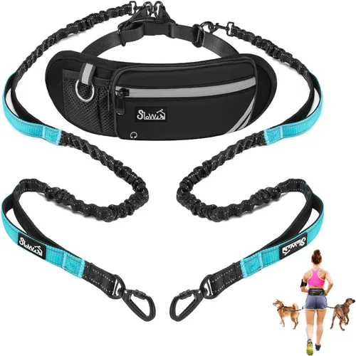 Vista 8 de AUTOWT Correa para perro manos libres con bolsa extraíble con cremallera, correas elásticas que absorben los golpes, doble asa y costuras