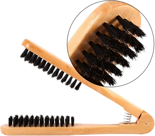 Vista 4 de Cepillo profesional en forma de V para enderezar el cabello, herramientas de peinado cerdas de jabalí Cepillo de doble cara Abrazadera de peine