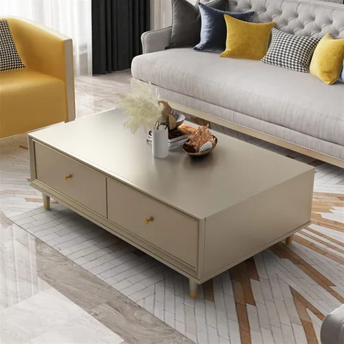 Vista 6 de Mesa auxiliar para sofá de sala de estar, mesa auxiliar rectangular clásica, mesa de centro moderna y lujosa, con cajón de almacenamiento de gran